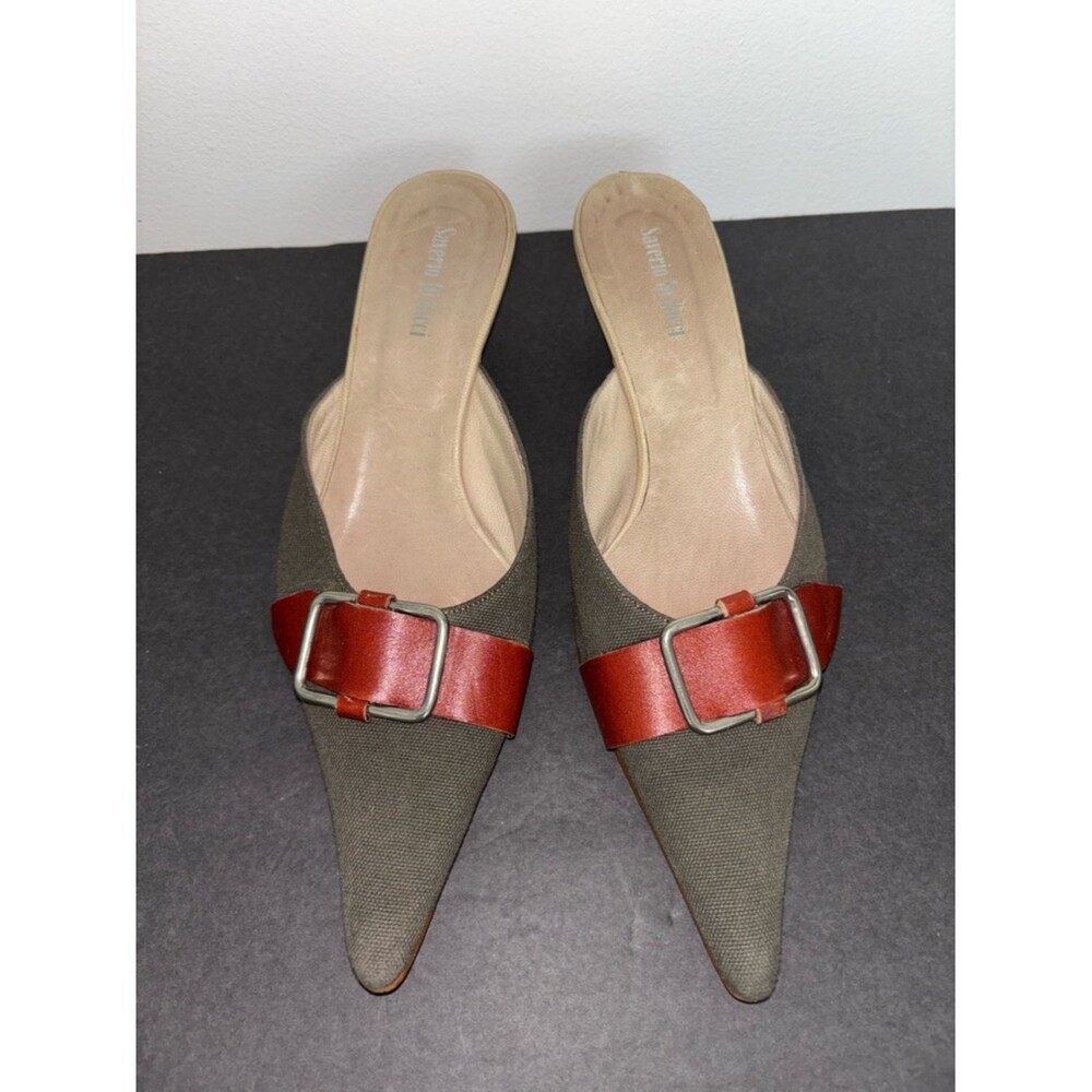 Saverio Di Ricci Pointed Leather Canvas Mules 8.5 Made in Italy